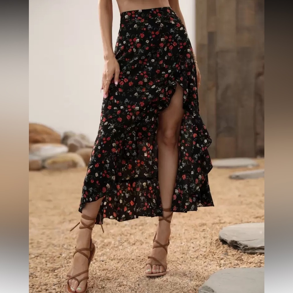 Floral Black Maxi Skirt